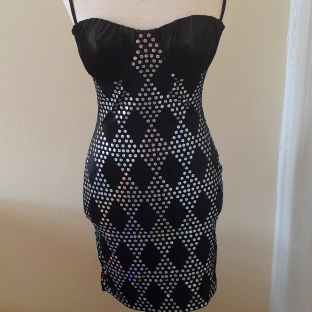 Vintage 90s velour holographic sequin mini dress size small